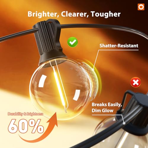 addlon 100FT Outdoor String Lights G40 with Remote, 54 LED Shatterproof Bulbs, Dimmable Patio Globe Lights Waterproof, Hanging Outside Lighting for Backyard, Garden, Deck, Balcony, Porch, Café, Decor