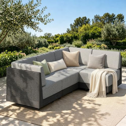 Sophia & William 4 Piece Wicker Patio Furniture Set with 8.7" Gray Cushion