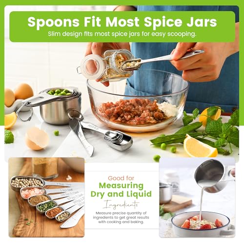 Spring Chef Stainless Steel Measuring Cups and Spoons Set of 14 with Leveler, Nesting Kitchen Metal Measuring Cups and Spoons Set for Dry and Liquid Ingredients, Perfect for Cooking & Baking