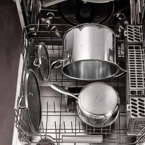 SANFELA 8 Quart Stainless Steel Stock Pot With Glass Lid, 5 Ply Stainless Clad, Induction Compatible, PTFE, PFAS and PFOA Free