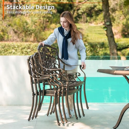 ADREAK 9-Piece Patio Furniture Dining Set, All-Weather Cast Aluminum Outdoor Table and Chairs for 8, Includes 88’’Rectangular Dining Table & 8 Stackable Cushioned Dining Chairs, Red