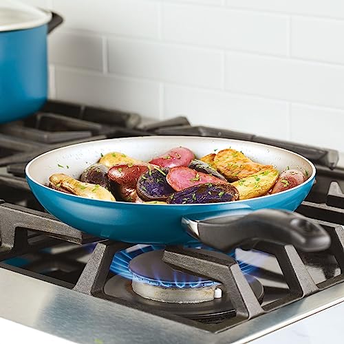 Farberware Dishwasher Safe Aluminum Nonstick Cookware Pots and Pans Set, 15-Piece, Teal