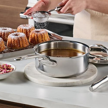 Hestan ProBond Luxe 2-Quart Saucepan with Lid, Professional Clad Stainless Steel, ProCore Tri-Ply Clad Construction, Polished Exterior, Induction & Oven Safe