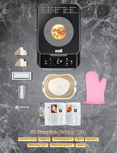 KBS 750W Programmable Bread Maker, Dual Heaters Bread Machine with 3LB Ceramic Pan & Fruit Dispenser,20-in-1 Stainless Steel Automatic Bread Maker Machine with Quiet Brushless Motor,15H Timer,3 Colors
