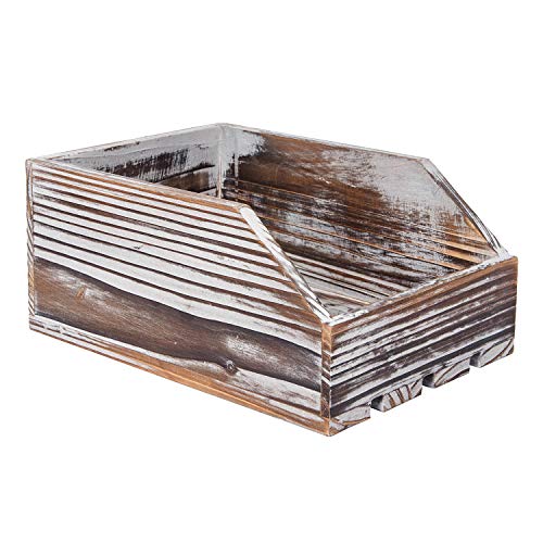 Liry Products Torched Wood Paper Nesting Tray Stackable Document Storage Crate File Organizer Whitewashed Tabletop Wooden Box Basket Letter Holder Folder Rack Desktop Home Office Supplies Jewelry