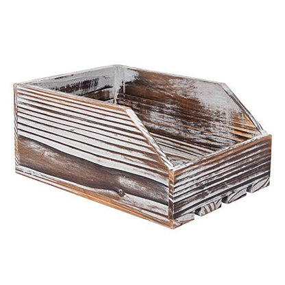 Liry Products Torched Wood Paper Nesting Tray Stackable Document Storage Crate File Organizer Whitewashed Tabletop Wooden Box Basket Letter Holder Folder Rack Desktop Home Office Supplies Jewelry
