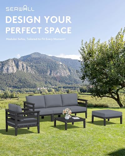 SERWALL HDPE Patio Furniture Set, 6 Pieces Outdoor Sectional Sofa Set
