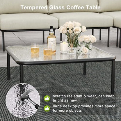 LayinSun 11 Pieces Aluminum Patio Furniture Set, Modern Modular Sectional Sofa with Coffee Table and Upgrade Thickness Cushion