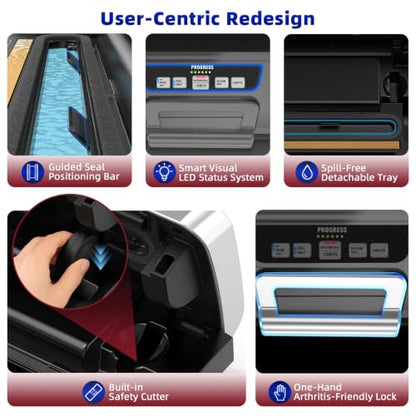 Next Gen Vacuum Sealer Machine, Potane Double Pump Food Vacuum Saver With Smart Visual Status System, Full Auto/Manual Functions, Built-in Safety Cutter&Guided Seal Bar, Start Kit Bags to Seal a Meal