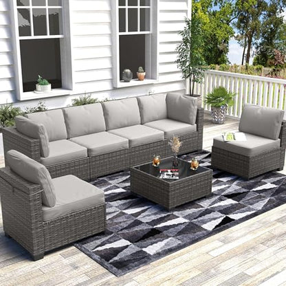 Garvee Patio Furniture Set, 7-Piece Outdoor Couches for Patio, Wicker Sectional Sofa with Coffee Table & Cushions