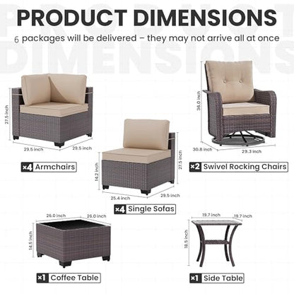 RTDTD 13 Pieces Outdoor Patio Furniture Set,Outdoor Sectional Furniture with 43" 55000 BTU Gas Propane Fire Pit Table,PE Rattan Wicker Patio Conversation Set,Swivel Rocking Chairs Set,Sand