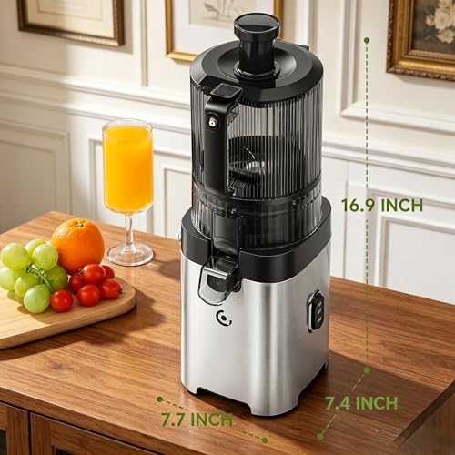Cold Press Juicer, 6.5" Wide Feed Chute Slow Masticating Juicer Extractor for Whole Fruits & Vegetables, High Juice Yield, Quiet Motor, Easy Clean for Plant-Based Diet