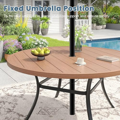 DIFY 11 Pieces Outdoor Patio Dining Set for 10, 60" Walnut Round Metal Dining Table and 10 Brown Stackable Sling Dining Chairs, Outdoor Table and Chairs for Lawn Garden Backyard Deck
