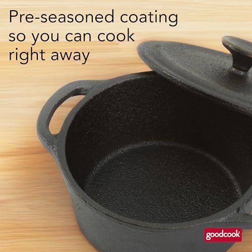 GoodCook Pre-Seasoned Cast Iron Mini Dutch Oven, Black, Small Dutch Oven Pot with Lid, Durable Cast Iron Cookware, Even Heating for Stews, Soups, and Baking, Oven Safe to 500°F