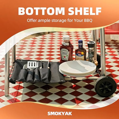 IRONYAK Small Charcoal Grills Outdoor 19 In. BBQ Smoker Foldable Side Table