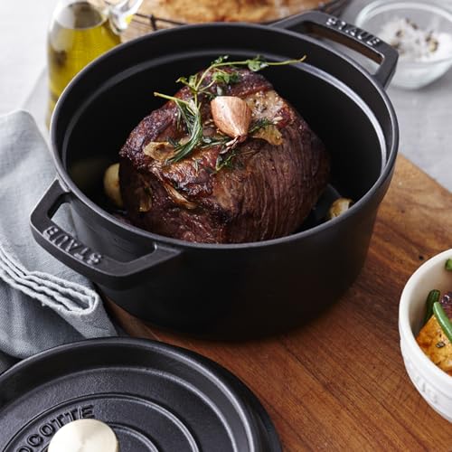 Staub Cast Iron Round Cocotte, Dutch Oven, 4-quart, serves 3-4, Made in France, Matte Black