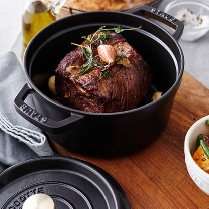Staub Cast Iron Round Cocotte, Dutch Oven, 4-quart, serves 3-4, Made in France, Matte Black