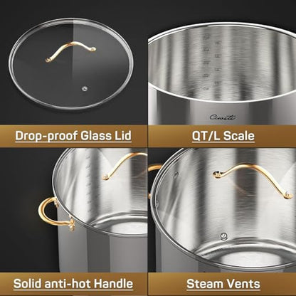 Ciwete Stock Pot 20 Quart, 3 Ply Stainless Steel Stock Pot with Lid, 20 Quart Soup Pot with Copper Handle, Healthy Stockpots, Induction, Oven, Gas and Dishwasher Safe