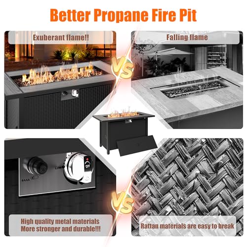 45 inch Propane Fire Pit Table, 50,000 BTU Outdoor Gas Fire Pit Table with Lid, Waterproof Cover, Rectangle Gas Firepit Table for Garden/Patio