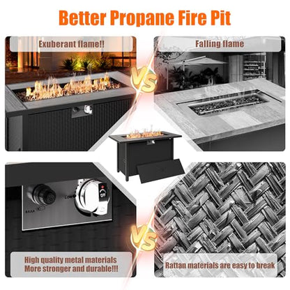 45 inch Propane Fire Pit Table, 50,000 BTU Outdoor Gas Fire Pit Table with Lid, Waterproof Cover, Rectangle Gas Firepit Table for Garden/Patio