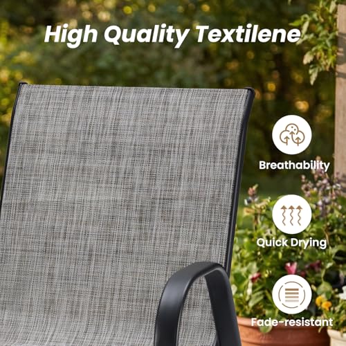 Soohow Outdoor Dining Set for 6, 7-piece Outdoor Patio Dining Set 6 x Stackable Patio Chairs & 1 x Round Table with Umbrella Hole, All-Weather Outside Table and Chairs for Backyard, Balcony, Porch