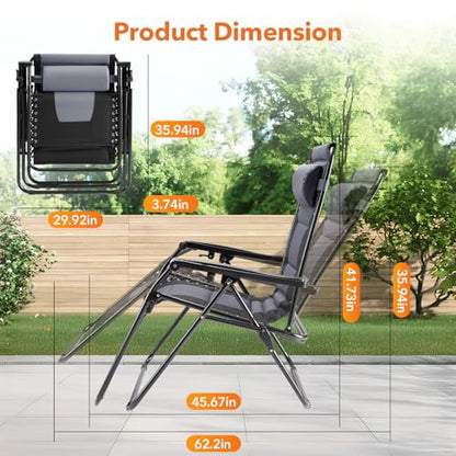 Sweetcrispy Oversized Padded Zero Gravity Lounge Chairs, Outdoor Recliner
