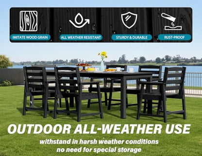 Ayge 9-Piece Outdoor Dining Set – HDPE Patio Furniture for 8 with 2" Hole Cut-Out Table & 8 Chairs, Perfect for Pool, Patio, Garden, Black