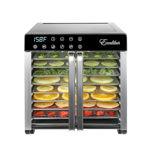 Excalibur Food Dehydrator 8-Tray for Jerky, Fruit, Vegetables, Herbs, Pet Treats, 7.2 Cu Ft Drying Space with Adjustable Temperature Control and 80 hour digital timer, 8-Tray, Stainless Steel