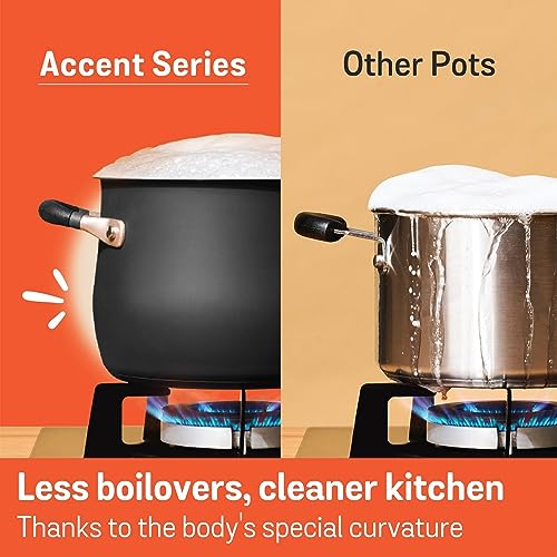 Meyer Stainless Steel Large Stockpot | 8 Quart Stock Pot | Induction Pot | Dishwasher Safe | Oven Safe | Matte Black with Silicone Handles | Accent Series Cookware | 24cm / 7.6L / 8 qt