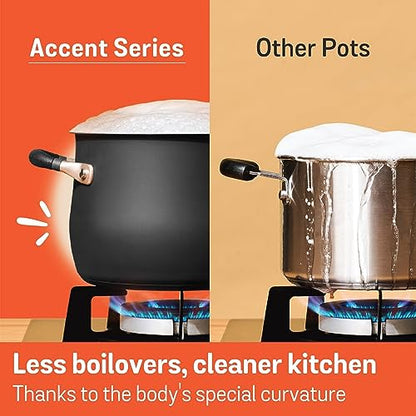 Meyer Stainless Steel Large Stockpot | 8 Quart Stock Pot | Induction Pot | Dishwasher Safe | Oven Safe | Matte Black with Silicone Handles | Accent Series Cookware | 24cm / 7.6L / 8 qt