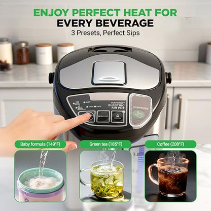 NutriChef Electric Water Boiler and Warmer - 5L/5.28 Qt Stainless Steel Hot Water Dispenser w/Rotating Base, Keep Warm Temperature Set, Auto Shut Off, Safety Lock, Instant Heating for Coffee & Tea