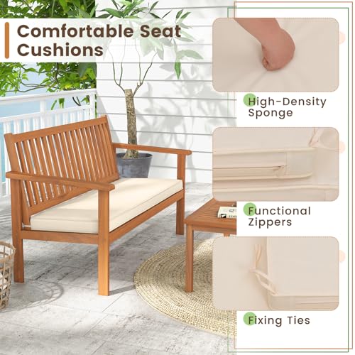 Tangkula 4 Piece Patio Wood Furniture Set, Acacia Wood Sofa Set w/Loveseat, 2 Chairs & Coffee Table, Soft Seat Cushions, Outdoor Wood Furniture Set for Porch, Yard, Balcony (Off White), OneSize