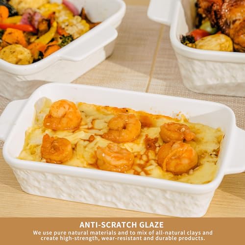 Dafuceramic Casserole Dishes for Oven, Baking Dishes, Ceramic Bakeware Sets of 4, Rectangular Baking Pan Set with Handles for Baking, Casserole, Kitchen, Wedding Gift,White