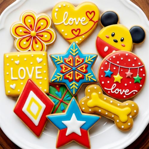 Metal Cookie Cutters Set 9Pcs - Stainless Steel Cookie Cutters includes Heart, Flower, Mouse, Round, Star, Square, Dog Bone Shapes for Baking or Party Decorations