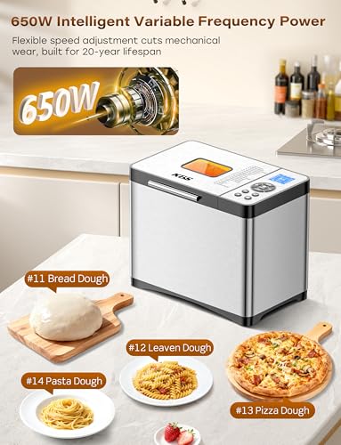 KBS 19-in-1 Programmable Bread Maker, 2LB Bread Machine with Healthy Ceramic Pan, Stainless Steel Bread Maker Machine with 15H Timer& 1H Keep Warm, Sourdough, Gluten Free, 3 Crust Colors, 53 Recipes