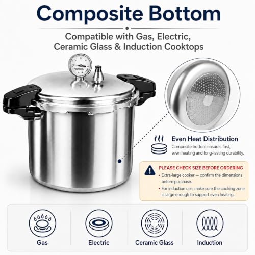 KILOGORGE 24 qt Pressure Canner,Canning Pressure Cooker with Gauge,14.5PSI,Large Capacity Aluminum Pressure Canners for Compatibility Gas and Induction Cooktops