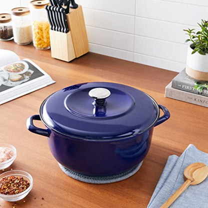 Merten & Storck 7QT Round Dutch Oven Casserole Pot with Lid, European Crafted Enameled Iron Stockpot, Induction & All Cooktops, Braising, Stews, Roasting, Slow Cooking, Sourdough, Cobalt Blue