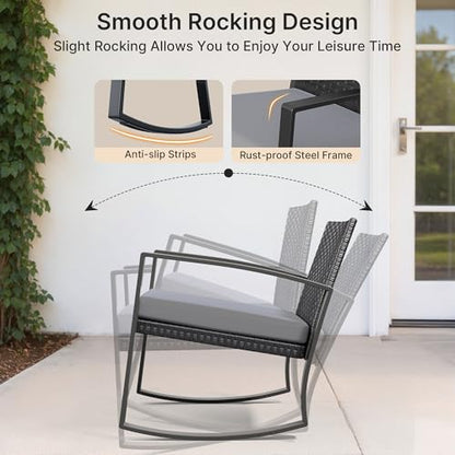 Ahomly 8 Piece Wicker Patio Furniture Set with Rocking Chairs, Grey