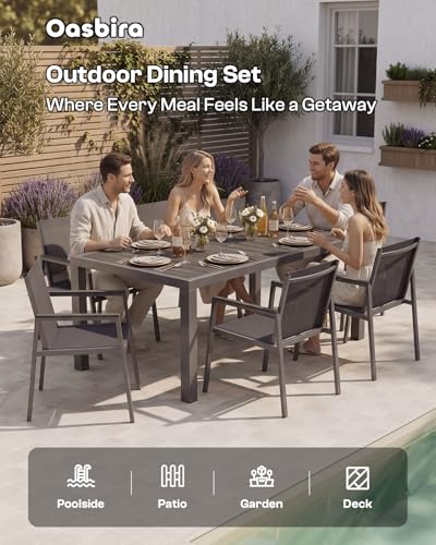 Oasbira Outdoor Dining Set for 10, Aluminum Patio Table and Chairs Set, 12-Piece All Weather Patio Dining Furniture Set with Umbrella Hole for Backyard, Deck, Poolside (Charcoal)