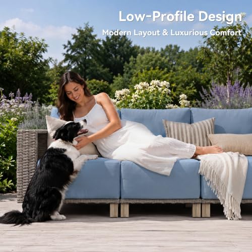 Aoxun Patio Furniture Set with 10'' Thick Cushions (6 Piece-U, Gray/Blue)