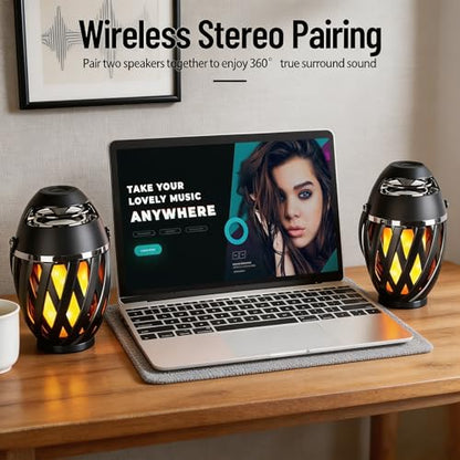 INSSISAIN 2 Pack Outdoor Bluetooth Speakers Waterproof Wireless, Birthday Gifts for Men Dad, LED Flame Ambient Light, Camping Patio Accessories, Unique Gifts for Him Husband Boyfriend Dad Gifts