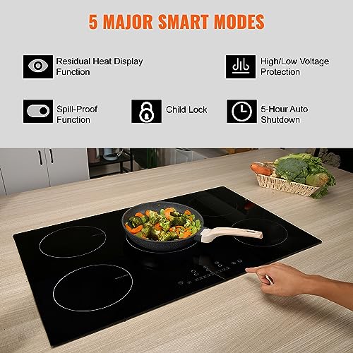 VEVOR Built-in Induction Electric Stove Top 30 Inch,5 Burners Electric Cooktop,9 Power Levels & Sensor Touch Control,Easy to Clean Ceramic Glass Surface,Child Safety Lock,240V