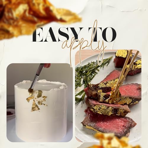 BeePoint 24K Edible Gold Foil Flakes - 30mg Gold Flakes for Cake Decorating, Baking, Cooking, Cupcakes, Chocolates, Drinks - Edible Gold Sheets