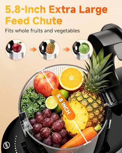 AFBEST Juicer Machines with 5.8" Large Chute, 2-in-1 Cold Press Juicer for Whole Vegetables Fruits Making Nut Milk, 100oz Capacity Masticating juicer for Daily Wellness, Easy to Clean, Premium Gray