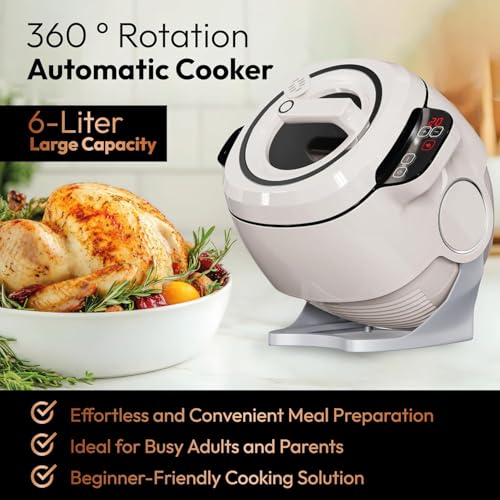 2000W Auto Stir Fry Wok, 6L Smart Touch Cooking Robot, 360° Rotating 3D Induction Heating for Fried Rice & Stews, Smokeless Kitchen Essential
