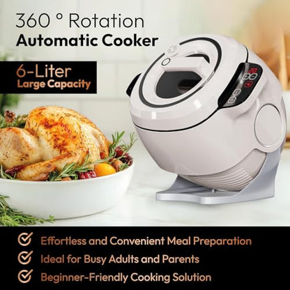 2000W Auto Stir Fry Wok, 6L Smart Touch Cooking Robot, 360° Rotating 3D Induction Heating for Fried Rice & Stews, Smokeless Kitchen Essential