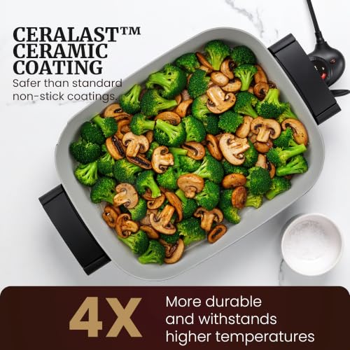 Elite Gourmet Stow-Away Ceramic Skillet, PFAS-Free Ceralast™, 1500W