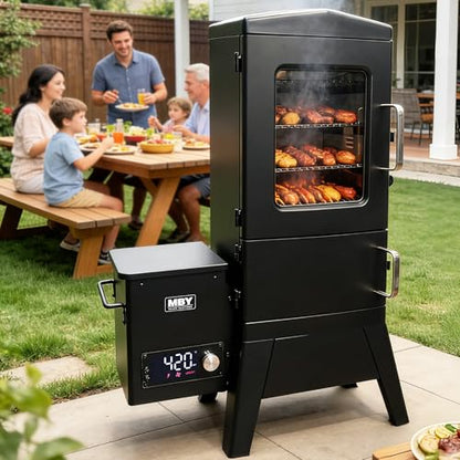 Pellet Smoker with Cover, Electric Wood Pellet Smoker Grill With Meat Probe and Hook, 616 Sq in Cooking Area LED Display Temperature Control, Outdoor Cooking, Patio, Garden Barbecue