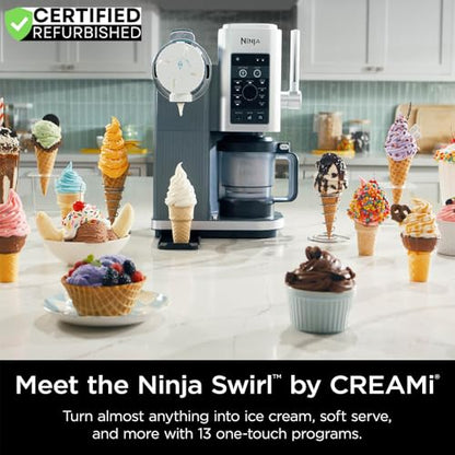 Ninja NC701 CREAMi Swirl 13-in-1 Soft Serve Ice Cream Machine (Renewed) Bundle with 2 YR CPS Enhanced Protection Pack