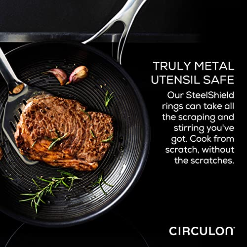 Circulon Clad Stainless Steel Cookware/Pots and Pans and Utensil Set with Hybrid SteelShield and Nonstick Technology, 11 Piece - Silver